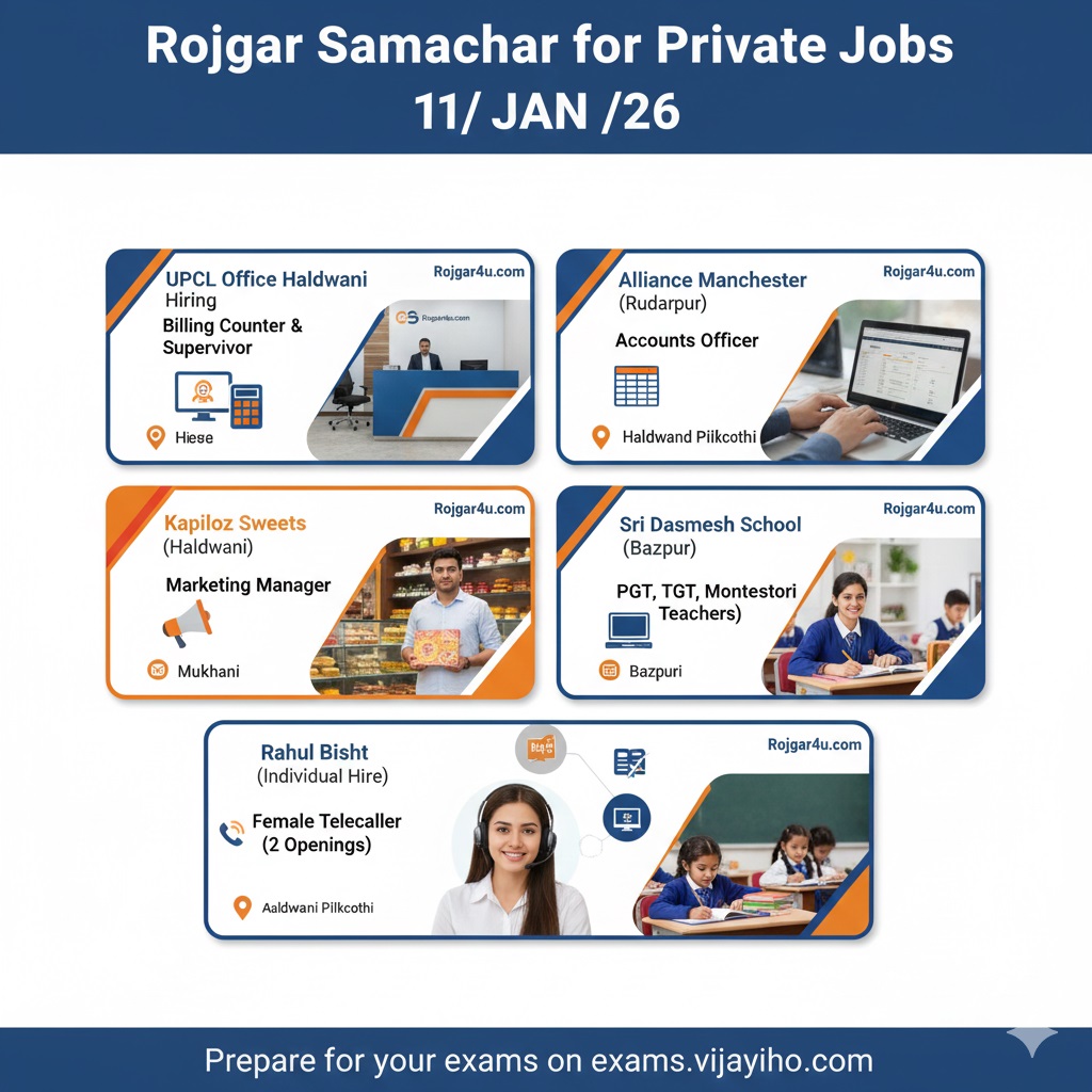 हल्द्वानी, रुद्रपुर और बाजपुर में बंपर भर्तियां 2026: शिक्षक, अकाउंट्स और ऑफिस स्टाफ के पद