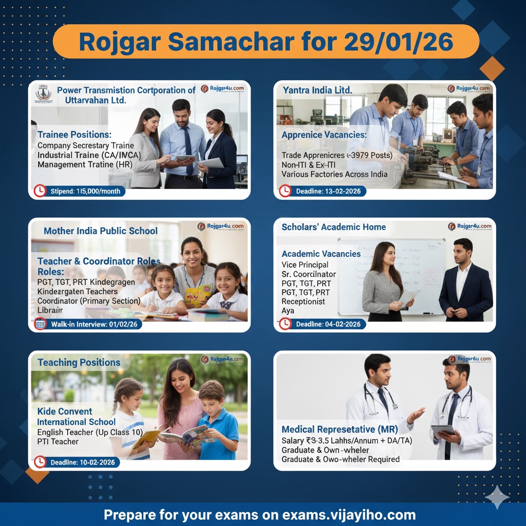 रोज़गार समाचार 29 जनवरी 2026: उत्तराखंड और भारत में बंपर सरकारी और प्राइवेट नौकरियाँ