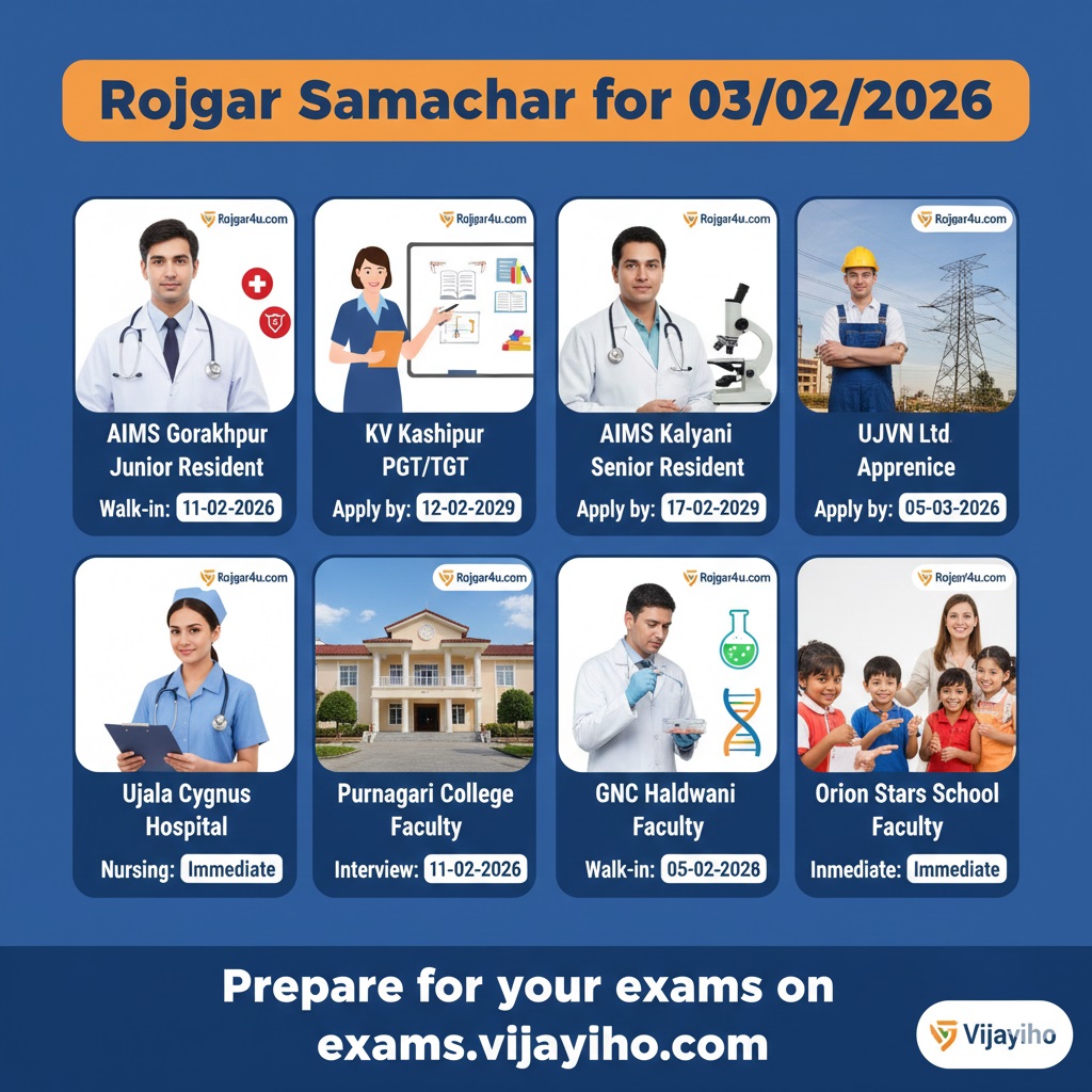 रोजगार समाचार 3 फरवरी 2026: AIIMS, KV, और नर्सिंग संस्थानों में नवीनतम सरकारी एवं प्राइवेट भर्तियाँ