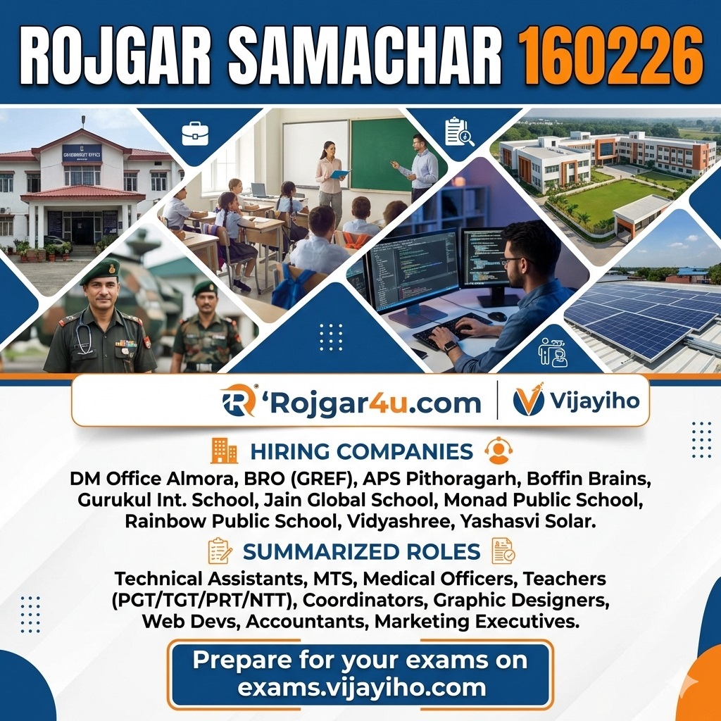 उत्तराखंड रोजगार समाचार: अल्मोड़ा जनगणना, BRO मेडिकल ऑफिसर और स्कूलों में शिक्षक भर्ती 2026