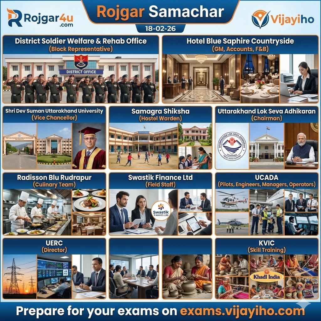 रोजगार समाचार 18-02-2026: उत्तराखंड में निकली भर्तियां (UCADA, UERC, DSWRO और अन्य)