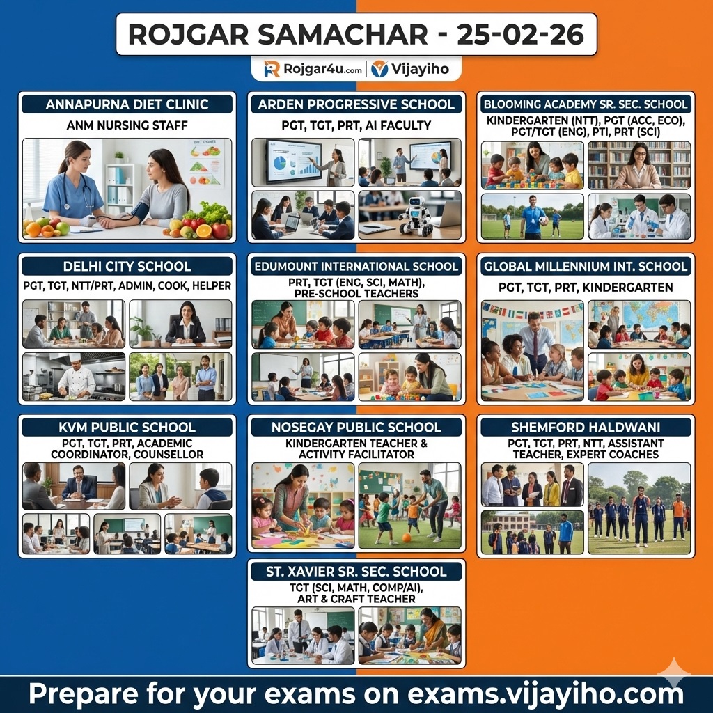 रोजगार समाचार 25 फरवरी 2026: हल्द्वानी, खटीमा और एनसीआर में शिक्षक और नर्सिंग स्टाफ की बंपर भर्तियां